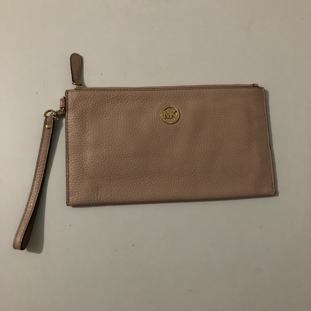 Michael Kors Blush Pink Leather Large Clutch Wristlet Pouch